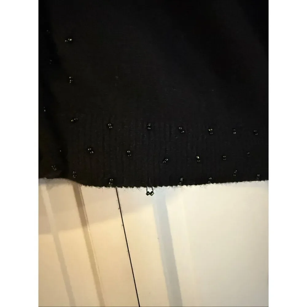 Pierre Lefond Wendy Foster Vintage black wool angora beaded cardigan sweater M - Picture 7 of 12
